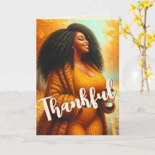 Chic African American Woman Thanksgiving Fall Card