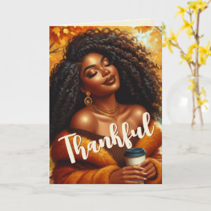 Chic African American Woman Thanksgiving Fall Card