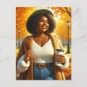 Chic African American Woman Thanksgiving Fall Postcard
