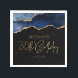 Chic Agate Geode Blue Gold 30th Birthday Napkin<br><div class="desc">These chic, glamourous 30th birthday party paper napkins feature a watercolor image of an agate geode in shades of blue with faux gold glitter highlights. The words "30th Birthday" appear in faux gold glitter in a decorative modern handwriting font. Customize it with the name of the honoree and the date...</div>