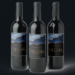 Chic Agate Geode Blue Gold 40th Birthday Party Wine Label<br><div class="desc">These chic 40th birthday wine bottle labels feature a watercolor image of an agate geode in shades of blue with faux gold glitter highlights. The words "40th Birthday" appear in faux gold glitter in a decorative modern handwriting font. Customize it with the name of the honoree and the date in...</div>