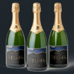Chic Agate Geode Blue Gold 50th Birthday Party Sparkling Wine Label<br><div class="desc">These chic 50th birthday sparkling wine bottle labels feature a watercolor image of an agate geode in shades of blue with faux gold glitter highlights. The words "50th Birthday" appear in faux gold glitter in a decorative modern handwriting font. Customize it with the name of the honoree and the date...</div>
