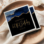 Chic Agate Geode Blue Gold 60th Birthday Party Napkin<br><div class="desc">These chic, glamourous 60th birthday party paper napkins feature a watercolor image of an agate geode in shades of blue with faux gold glitter highlights. The words "60th Birthday" appear in faux gold glitter in a decorative modern handwriting font. Customize it with the name of the honoree and the date...</div>