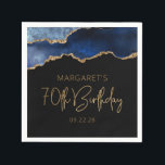 Chic Agate Geode Blue Gold 70th Birthday Party Napkin<br><div class="desc">These chic, glamourous 70th birthday party paper napkins feature a watercolor image of an agate geode in shades of blue with faux gold glitter highlights. The words "70th Birthday" appear in faux gold glitter in a decorative modern handwriting font. Customize it with the name of the honoree and the date...</div>