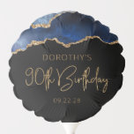 Chic Agate Geode Blue Gold 90th Birthday Party Balloon<br><div class="desc">This 90th birthday party balloon features a watercolor image of an agate geode in shades of blue with faux gold glitter highlights. The words "90th Birthday" appear in faux gold glitter in a decorative modern handwriting font. Customize it with the name of the honoree and the date in gold coloured...</div>