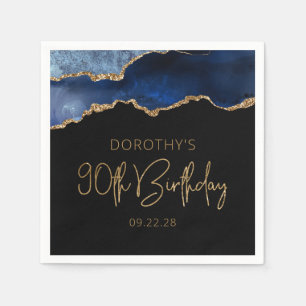 Chic Agate Geode Blue Gold 90th Birthday Party Napkin
