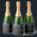 Chic Agate Geode Blue Gold 90th Birthday Party Sparkling Wine Label<br><div class="desc">These chic 90th birthday sparkling wine bottle labels feature a watercolor image of an agate geode in shades of blue with faux gold glitter highlights. The words "90th Birthday" appear in faux gold glitter in a decorative modern handwriting font. Customize it with the name of the honoree and the date...</div>
