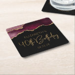 Chic Agate Geode Burgundy Gold 40th Birthday Party Square Paper Coaster<br><div class="desc">These chic, glamourous 40th birthday party paper coasters feature a watercolor image of an agate geode in shades of burgundy red with faux gold glitter highlights. The words "40th Birthday" appear in faux gold glitter in a decorative modern handwriting font. Customize them with the name of the honoree and the...</div>