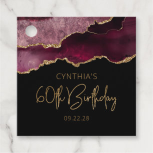 Chic Agate Geode Burgundy Gold 60th Birthday Party Favour Tags