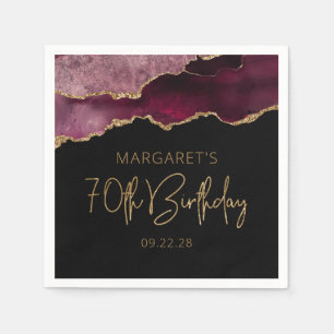 Chic Agate Geode Burgundy Gold 70th Birthday Napkin