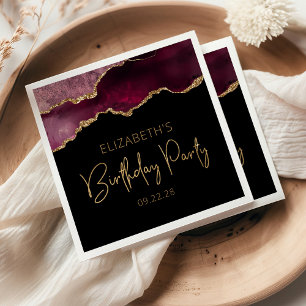 Chic Agate Geode Burgundy Gold Birthday Party Napkin