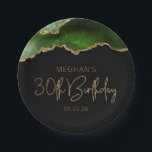 Chic Agate Geode Green Gold 30th Birthday Party Paper Plate<br><div class="desc">These chic, glamourous 30th birthday party paper plates feature a watercolor image of an agate geode in shades of green with faux gold glitter highlights. The words "30th Birthday" appear in faux gold glitter in a decorative modern handwriting font. Customize it with the name of the guest of honour and...</div>