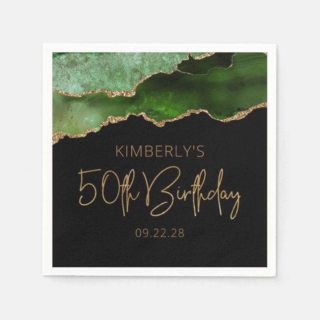 Chic Agate Geode Green Gold 50th Birthday Napkin (Front)