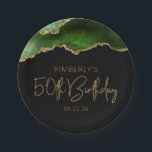 Chic Agate Geode Green Gold 50th Birthday Party Paper Plate<br><div class="desc">These chic, glamourous 50th birthday party paper plates feature a watercolor image of an agate geode in shades of green with faux gold glitter highlights. The words "50th Birthday" appear in faux gold glitter in a decorative modern handwriting font. Customize it with the name of the guest of honour and...</div>