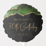 Chic Agate Geode Green Gold 70th Birthday Balloon<br><div class="desc">This 70th birthday party balloon features a watercolor image of an agate geode in shades of green with faux gold glitter highlights. The words "70th Birthday" appear in faux gold glitter in a decorative modern handwriting font. Customize it with the name of the guest of honour and the date in...</div>