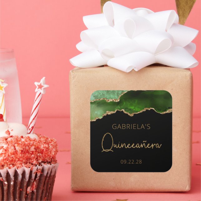 Chic Agate Geode Green Gold Quinceañera Square Sticker (Party)