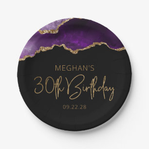 Chic Agate Geode Purple Gold 30th Birthday Party Paper Plate