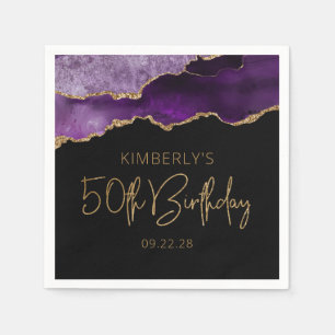 Chic Agate Geode Purple Gold 50th Birthday Napkin