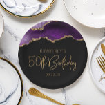 Chic Agate Geode Purple Gold 50th Birthday Party Paper Plate<br><div class="desc">These chic, glamourous 50th birthday party paper plates feature a watercolor image of an agate geode in shades of purple with faux gold glitter highlights. The words "50th Birthday" appear in faux gold glitter in a decorative modern handwriting font. Customize it with the name of the honoree and the date...</div>