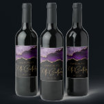 Chic Agate Geode Purple Gold 50th Birthday Party Wine Label<br><div class="desc">These chic 50th birthday wine bottle labels feature a watercolor image of an agate geode in shades of purple with faux gold glitter highlights. The words "50th Birthday" appear in faux gold glitter in a decorative modern handwriting font. Customize it with the name of the honoree and the date in...</div>