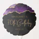 Chic Agate Geode Purple Gold 70th Birthday Party Balloon<br><div class="desc">This 70th birthday party balloon features a watercolor image of an agate geode in shades of purple with faux gold glitter highlights. The words "70th Birthday" appear in faux gold glitter in a decorative modern handwriting font. Customize it with the name of the honoree and the date in gold coloured...</div>