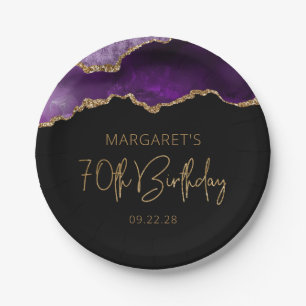 Chic Agate Geode Purple Gold 70th Birthday Party Paper Plate