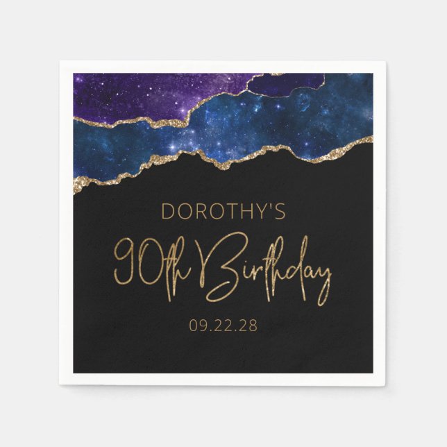 Chic Agate Geode Starry Gold 90th Birthday Party Napkin (Front)