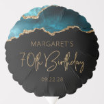 Chic Agate Geode Teal Gold 70th Birthday Party Balloon<br><div class="desc">This 70th birthday party balloon features a watercolor image of an agate geode in shades of teal blue with faux gold glitter highlights. The words "70th Birthday" appear in faux gold glitter in a decorative modern handwriting font. Customize it with the name of the honoree and the date in gold...</div>