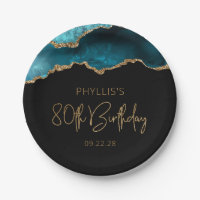 Chic Agate Geode Teal Gold 80th Birthday Party