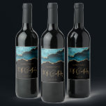 Chic Agate Geode Teal Gold 90th Birthday Party Wine Label<br><div class="desc">These chic 90th birthday wine bottle labels feature a watercolor image of an agate geode in shades of teal blue with faux gold glitter highlights. The words "90th Birthday" appear in faux gold glitter in a decorative modern handwriting font. Customize it with the name of the honoree and the date...</div>
