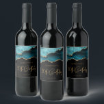 Chic Agate Geode Teal Gold 90th Birthday Party Wine Label<br><div class="desc">These chic 90th birthday wine bottle labels feature a watercolor image of an agate geode in shades of teal blue with faux gold glitter highlights. The words "90th Birthday" appear in faux gold glitter in a decorative modern handwriting font. Customize it with the name of the honoree and the date...</div>