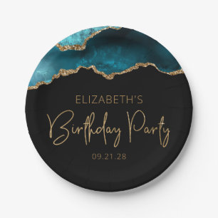 Chic Agate Geode Teal Gold Any Year Birthday Party Paper Plate