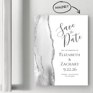 Chic Agate Grey Silver Magnetic Save the Date