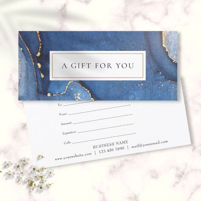 Chic Agate Marbre Bleu Gold Carte de certificat ca (Chic Agate Marble Blue Gold Gift Certificate card)