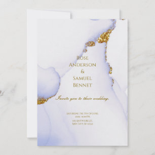 Chic Alcohol Ink Handmade Gold Wedding Invitation