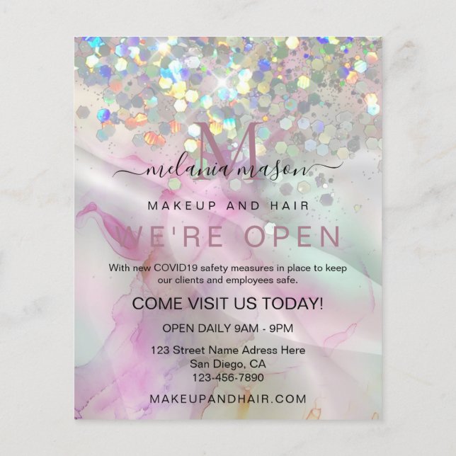 Chic Alcohol Ink Makeup Artist Holographic Glitter Flyer (Back)