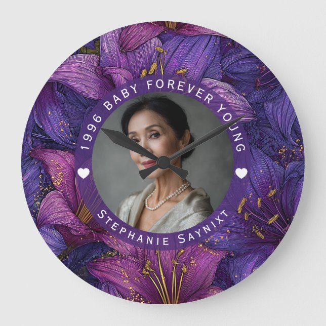 Chic Amaryllis First Birthday Trendy Large Clock (Front)