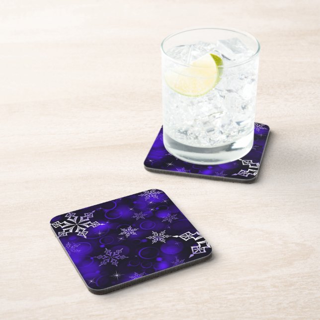 Chic Amethyst Purple Snowflake Motif Coaster (Right Side)