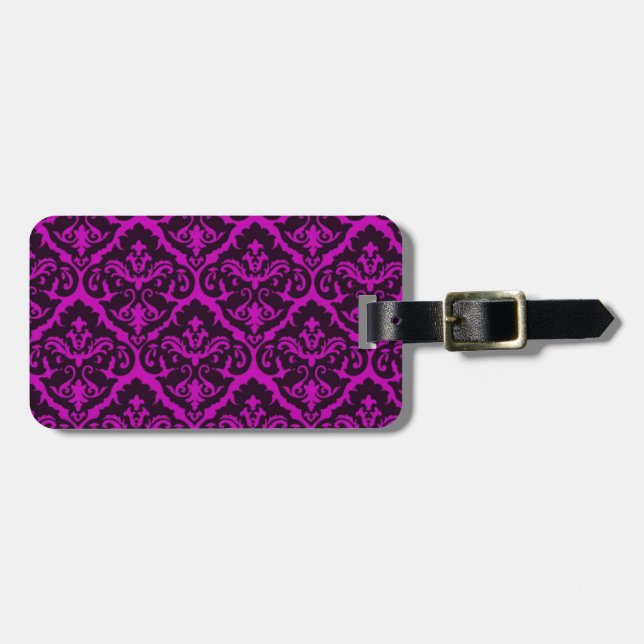 Chic Ameythyst Victorian Damask Luggage Tag (Front Horizontal)
