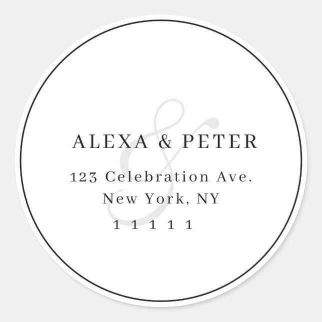 Chic Ampersand Round Wedding Return Address Label (Front)