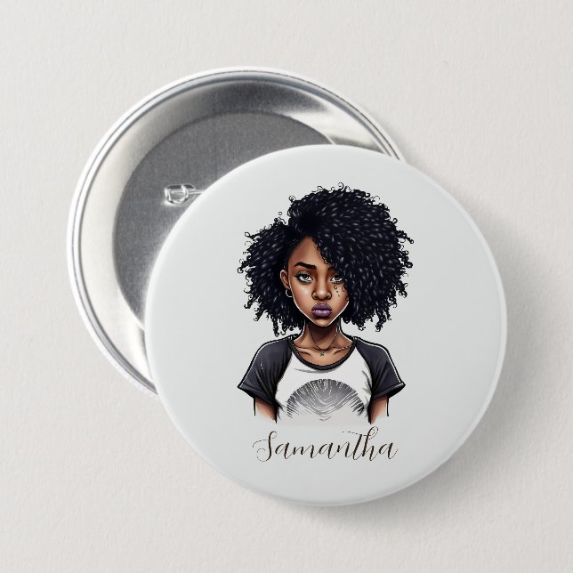 Chic and Classy Afro Woman 3 Inch Round Button (Front & Back)