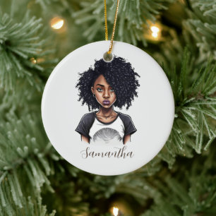 Chic and Classy Afro Woman Ceramic Ornament