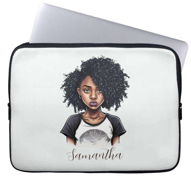 Chic and Classy Afro Woman Laptop Sleeve (Front)