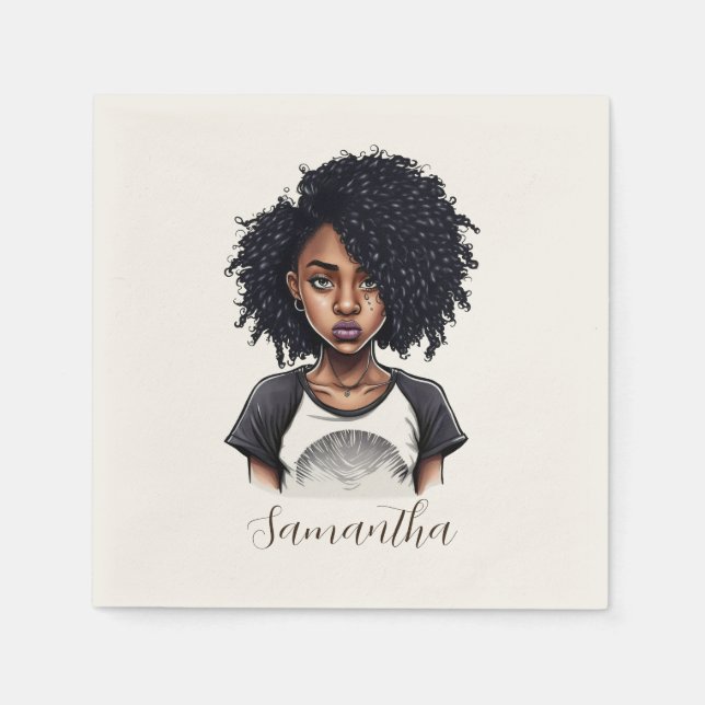 Chic and Classy Afro Woman Napkin (Front)