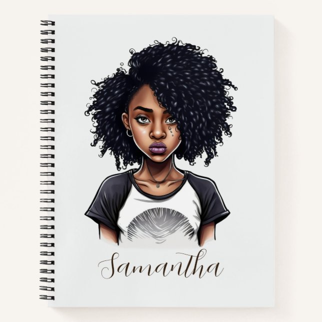 Chic and Classy Afro Woman Notebook (Front)