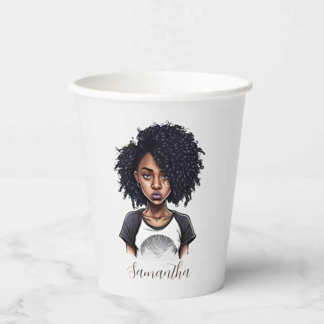 Chic and Classy Afro Woman Paper Cups (Front)