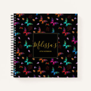 Chic and Colourful Butterflies on Black Custom Notebook