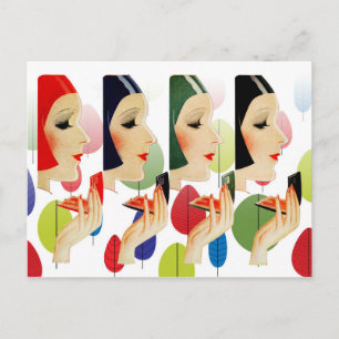 Chic and colourful cosmetic compacts postcard