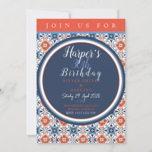 Chic And Detailed Navy Blue Birthday Invitation