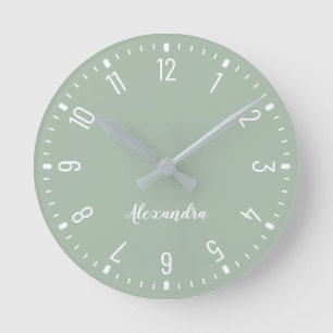 Chic and Elegant Cameo Green and White Round Clock